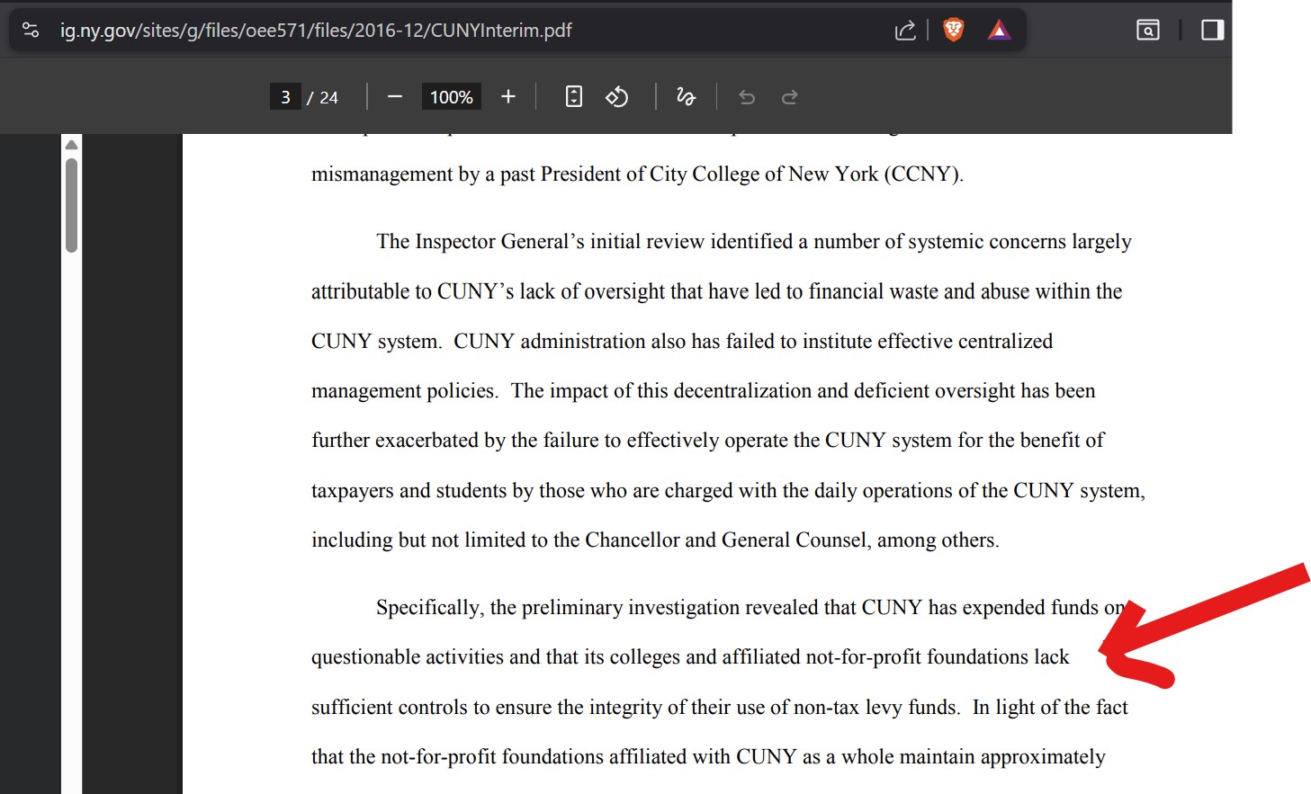 Inspector General report on CUNY 1